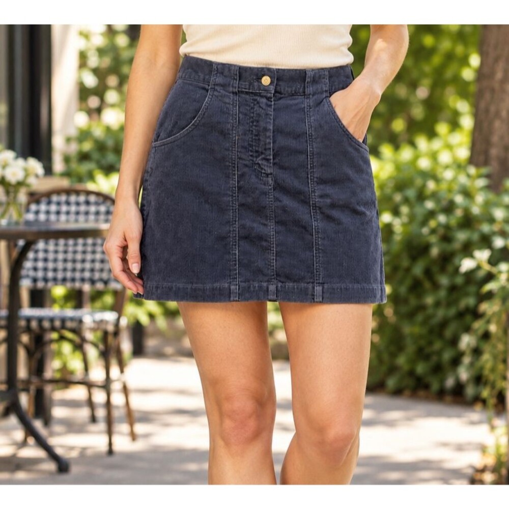 The Limited Navy Corduroy Mini Skirt Size 4 Cotton Pockets Casual Preppy